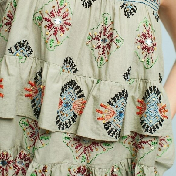 ANTHROPOLOGIE Moulinette Soeurs Lia Tank Top Green Boho Embroidered Size S NWT - Picture 13 of 14